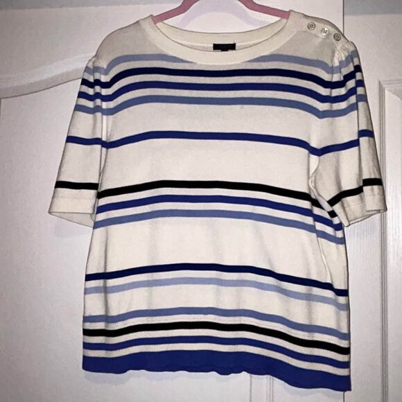Talbots elbow sleeve blue and ivory stripe sweater top woman's size XLP - Picture 2 of 7